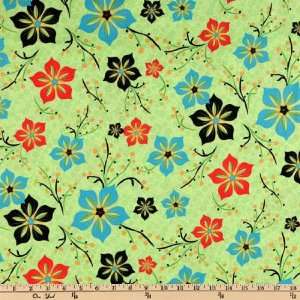  45 Wide Chinese Take Out Floral Green Fabric By The Yard 