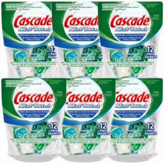 72 Cascade all in 1 Dishwasher Detergent Packs, (12 Each, Pack of 6 