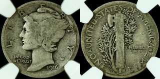 1916 D 10¢ Mercury Dime NGC VG8 Key Date  