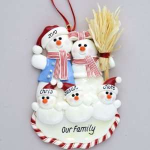  Personalized Snowman Family of 5 Clay Dough Christmas Ornament 