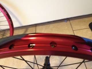   COMPLETE WHEEL SET WHEELS RED FRONT BLACK BACK 9 TOOTH PROFILE FIT BMX