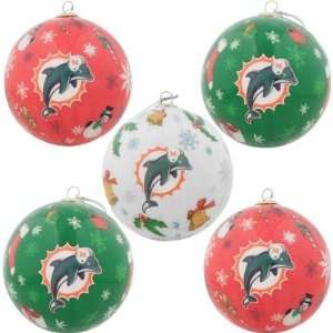 Miami Dolphins 5 Pack Decoupage Ball Ornament Set  Sports 