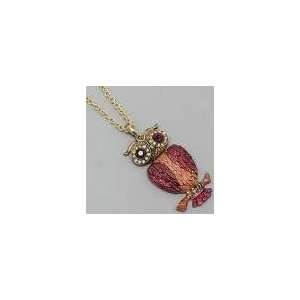  Womens Necklace, Large Pink/Orange Owl Jewelry