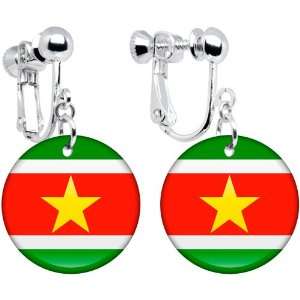  Suriname Flag Clip on Earrings Jewelry