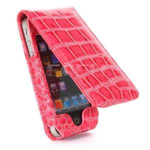   NEW PINK CROCO LEATHER FLIP CASE FOR APPLE iPHONE 4 4G Electronics