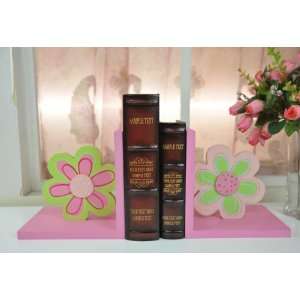   and Green Flower Wooden Bookends for Girl, Set of 2,