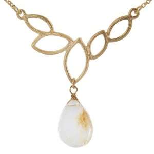  Goldtone Drop Pendant Necklace With Brown Briolette Stone 
