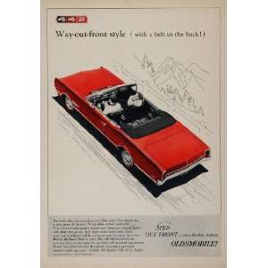  1966 Ad Red Oldsmobile 442 Convertible Muscle Car 