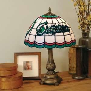 MIAMI DOLPHINS LOGOED 20 IN TIFFANY STYLE TABLE LAMP