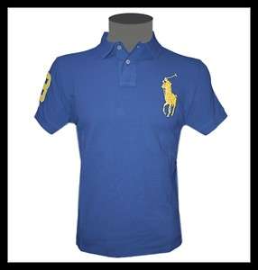 Ralph Lauren Polo Big Pony blau gelb Solid Polohemd Poloshirt Herren 