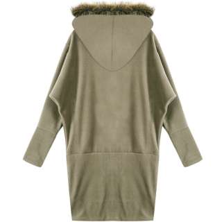  Faux Fur Hoodie Oversized Kimono Sleeve Zip Up Dress Tunic Top  