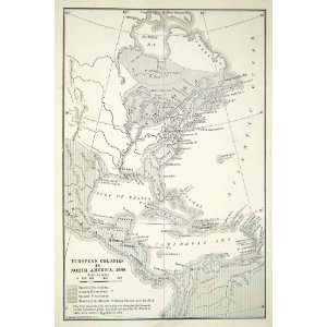1918 Print Map European Colonies North America Atlantic Ocean Canada 
