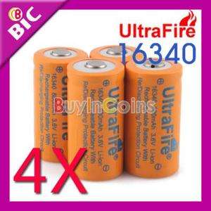 New 4 x UF UltraFire 16340 CR123A 3.6V 880mAh Rechargeable Li Ion 