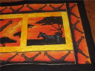 Handcrafted quilted Table Runner Safari Animals Wildlife