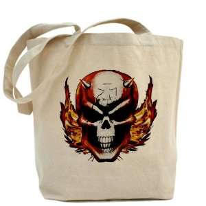  Tote Bag Skull with Flames Iron Cross and Spikes 