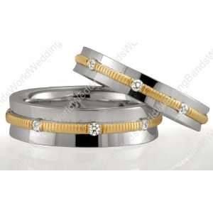 Palladium Two Tone Diamond His and Her Wedding Bands Set, 7mm and 5mm 