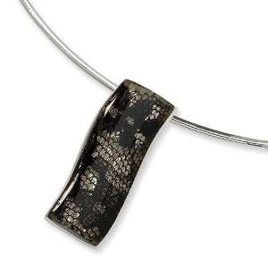  Sterling Silver Black Resin & Lace Slide Collar Necklace Jewelry