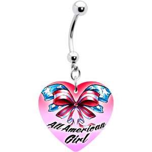  Heart Patriotic All American Girl Belly Ring Jewelry
