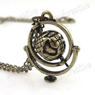 Mini Rotating World Globe Pendant Necklace Copper Vintage Style New 