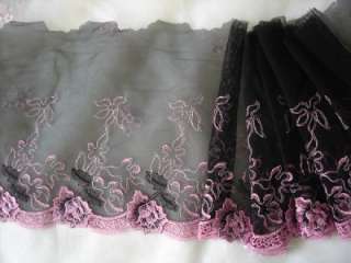 rose embroidered tulle mesh black lace  per yard  