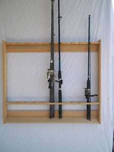 Wood Wall Mount Red Oak Fishing Rod & Pole Holder Rack  