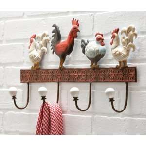   Country Hand Painted Rooster Embossed Wall Hooks 19