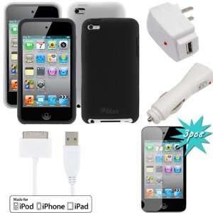 USB Travel & Car Charger Adapter + Twin Pack Black & Clear Silicone 
