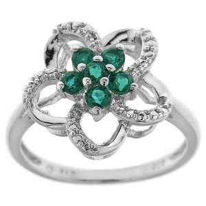 Sterling Silver Lab Created Emerald and Cubic Zirconia Flower Ring 