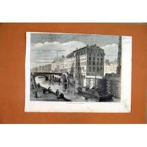   1859 Paris Demolition River Fishing Boat Bridge Print