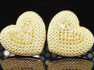   YELLOW GOLD FINISH 0.33 CT DIAMOND STUDS EARRINGS HEART SHAPED LOVE