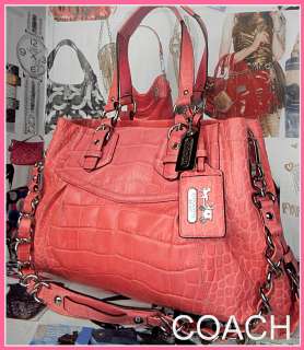   Madison LARGE Chain Crocodile Embossed Hot Pink Leather Bag 14601