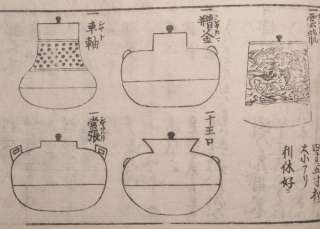   woodblock print illustration book of Tea ceremony utensils 1770  