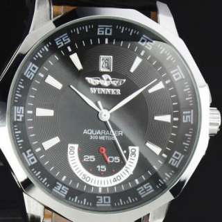 NEW MENS BLACK AUTO MECHANICAL LEATHER WATCH HOT STYLE  