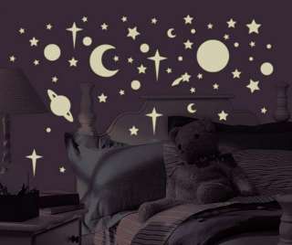 258 Glow in the Dark Planets Stars Wall Decals Stickers  