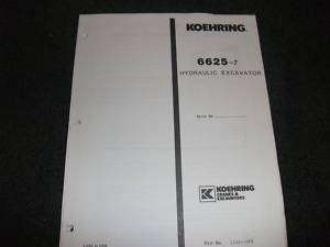 Koehring 6625 7 hydraulic excavator parts manual  