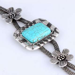   Oblong Howlite Turquoise Bead Flower Chain Bangle Bracelet VTG  