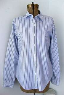 Brooks Bros Womens No Iron Cotton Blue White Stripe Boyfriend Shirt 