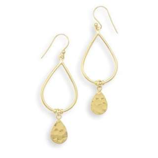 14 KARAT GOLD PLATED FRENCH WIRE EARRINGS HAMMERED DROP  