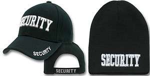 SECURITY GUARD EMBROIDERED BASEBALL HAT AND BEANIE BLACK  