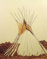 Kevin Red Star Crow Winter Lodge Original Color Art Etching Teepee 