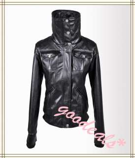   Womens Slim Faux Leather Slim Bomber Jacket Outerwear Coat #W144