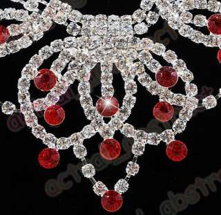 silver plated necklace earring 1SET red clear  
