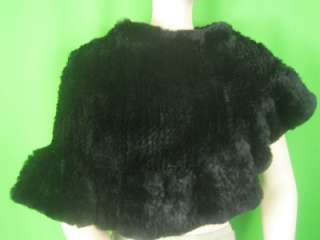 DENA Black Knit Rex Rabbit Fur NEW Stole Wrap  
