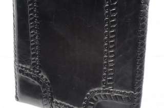 VTG Southwestern Blk Leather Conch Saddle Bag Purse  