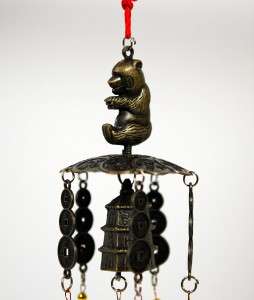 BRASS FENG SHUI BELL ORNAMENT Bear iChing Coin Pagoda  