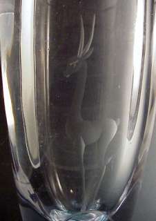 Scandanavian Blue Tint Vase with Engraved Gazelle  