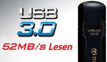 Transcend JetFlash 700 16GB USB Stick USB 3.0 (bis zu 52MB/s) schwarz