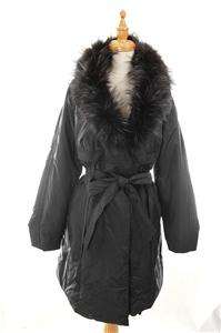   Raccoon Fur Lapel Double Breasted Quilted Down Coat Black 40 6  