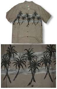 Paradise Found SILK Shirt Palm Chest Band   KHAKI   XL  