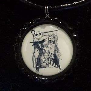 Nightmare Before Christmas Jack & Sally Bottle Cap Necklace  